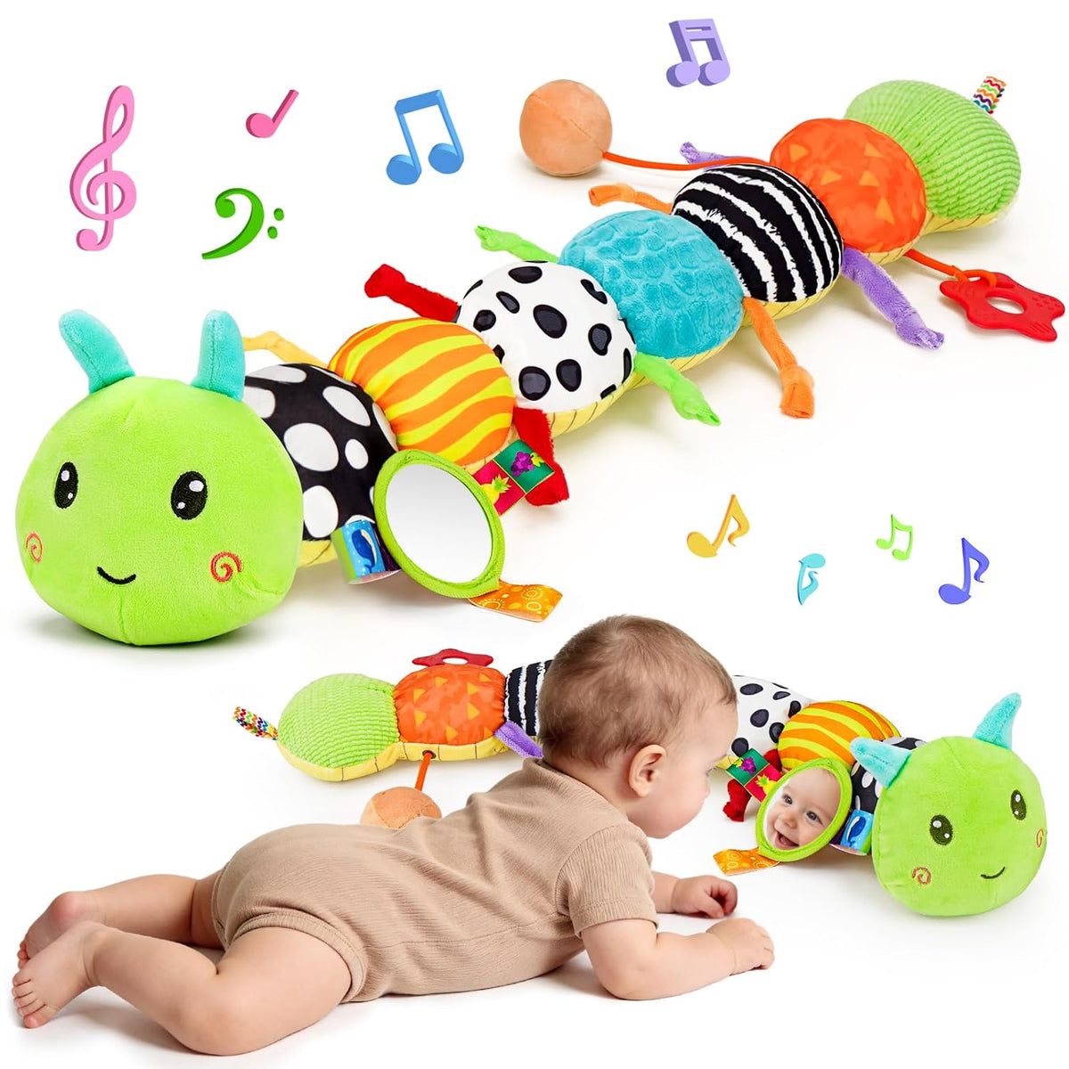 Kaiwatoy® Baby Sensory Toys 0-6 Months Music Animal Stuffed Plush Caterpillar Toy
