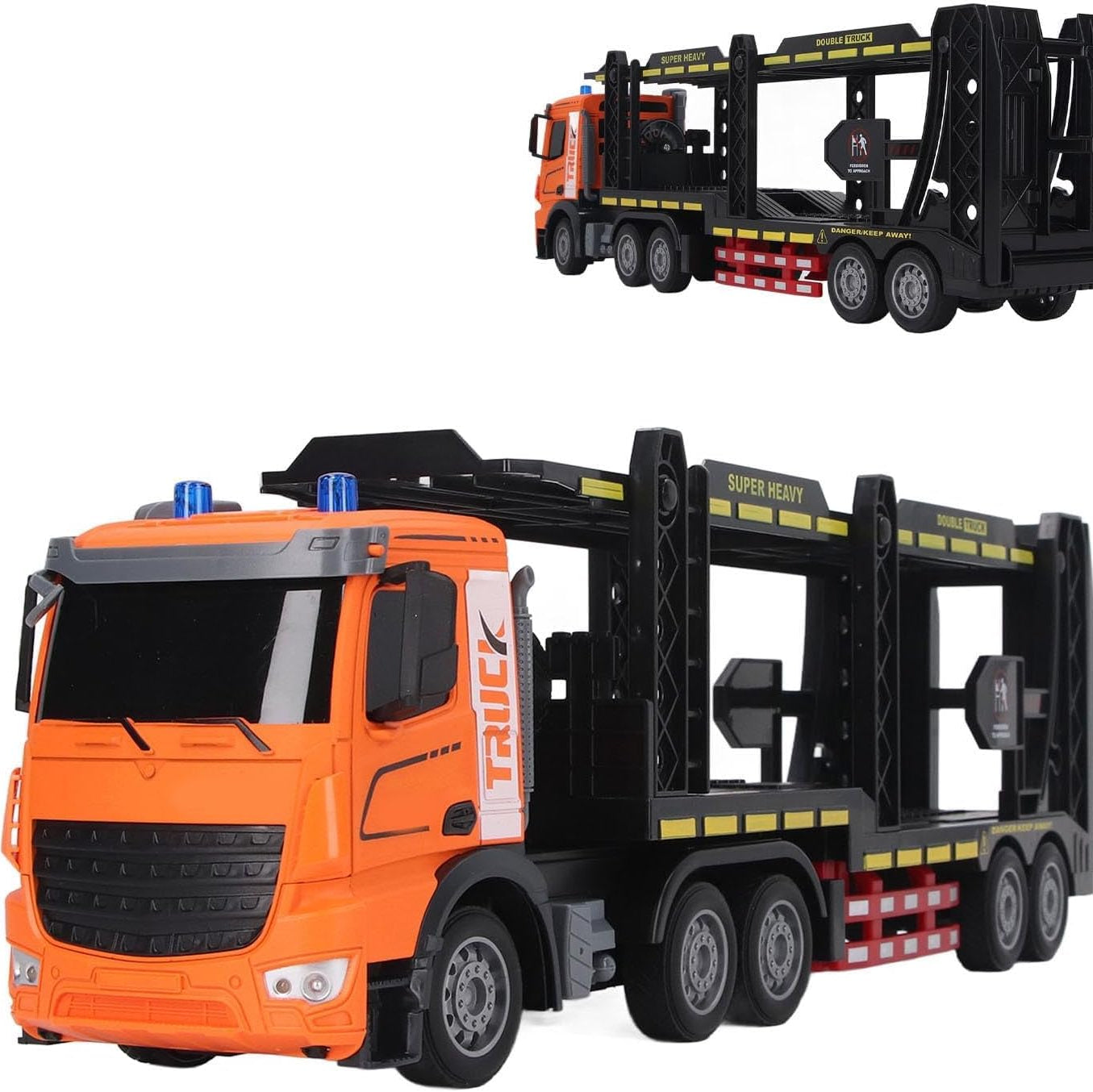 RC Semi Truck with Trailer Double Layer Full Function Sound Light Rechargeable Remote Control Transporter for Kids