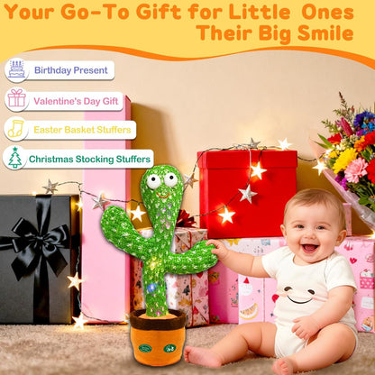 Interactive Dancing Talking Cactus Toy, Repeat What You Say | Singing Recording with LED Lights, Sensory Development & Motor Skill Building, Birthday Gift for Boy Girl
