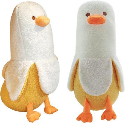 Kaiwatoy®PEACH CAT Cute Banana Duck Stuffed Animal Long Banana Chef Duck Plush Pillow for Girls and Boys White 19.69"