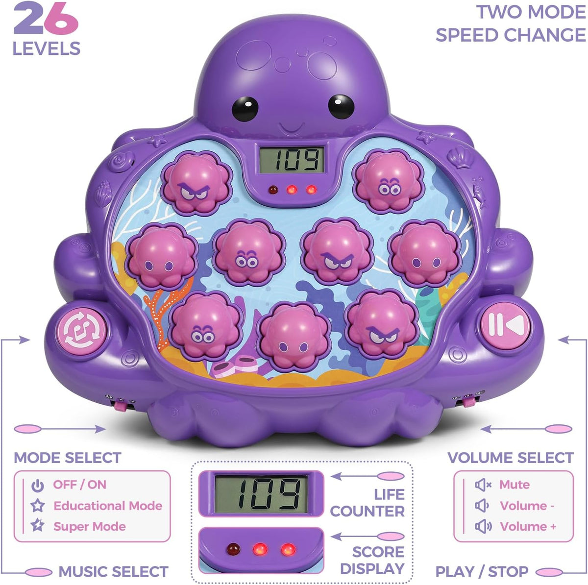 Hau den Maulwurf Oktopus Spielzeug mit Licht und Sound für Jungen und Mädchen, Baby-Spielzeug für frühes Lernen, Geburtstag für Kleinkinder