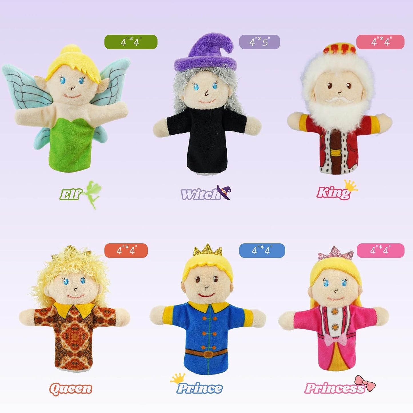 Fairy Tale Members Elf Plush Puppets Toddlers Princess Hand Puppet for Kids Ages,Soft Puppets for Storytelling