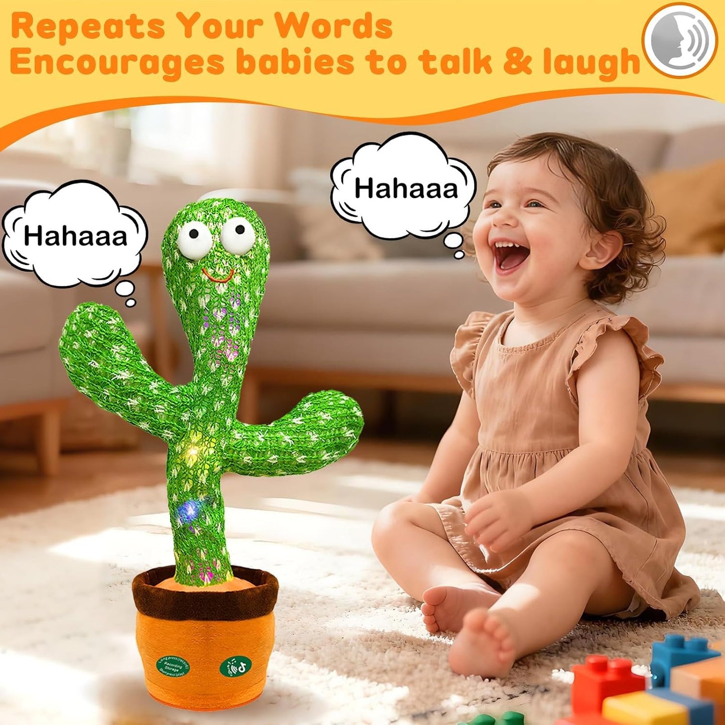 Interactive Dancing Talking Cactus Toy, Repeat What You Say | Singing Recording with LED Lights, Sensory Development & Motor Skill Building, Birthday Gift for Boy Girl