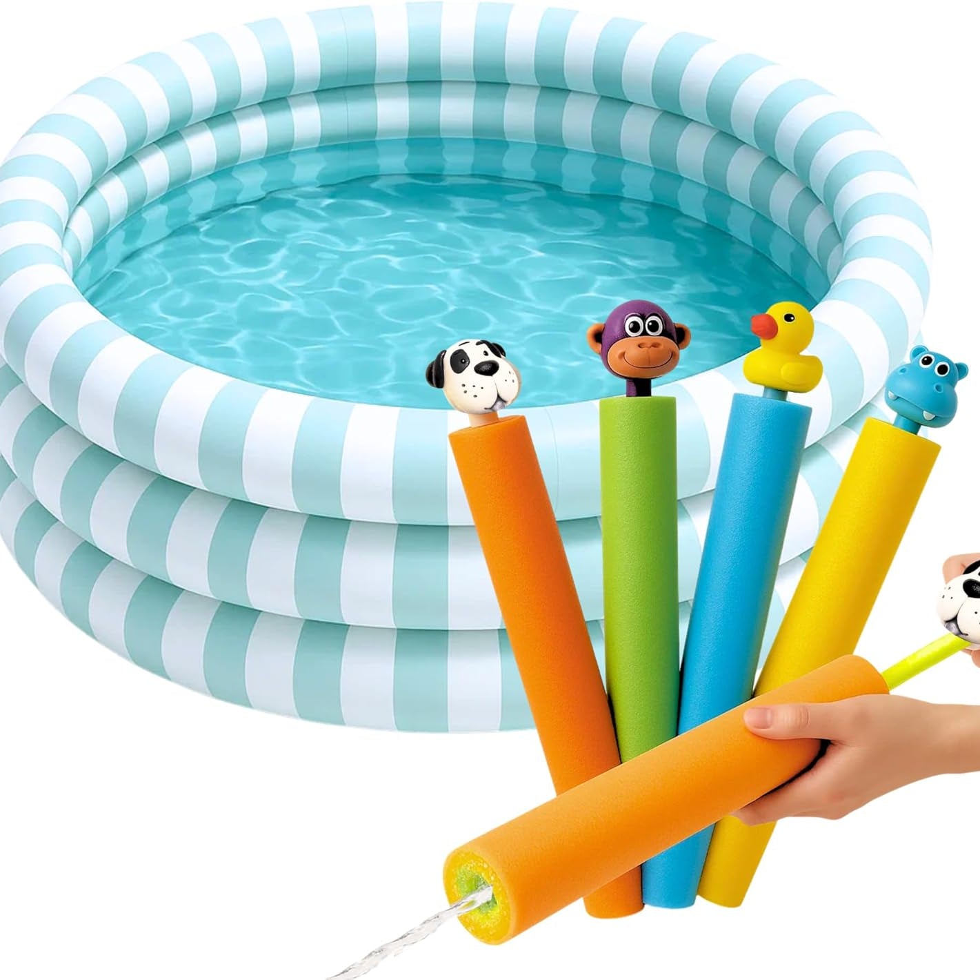 4 Pack Animal Water Blasters for Kids 🐒🦛🐶🦆 Summer Pool Squirt Guns, Beach Water Squirter Toys for Backyard Water Fight Party