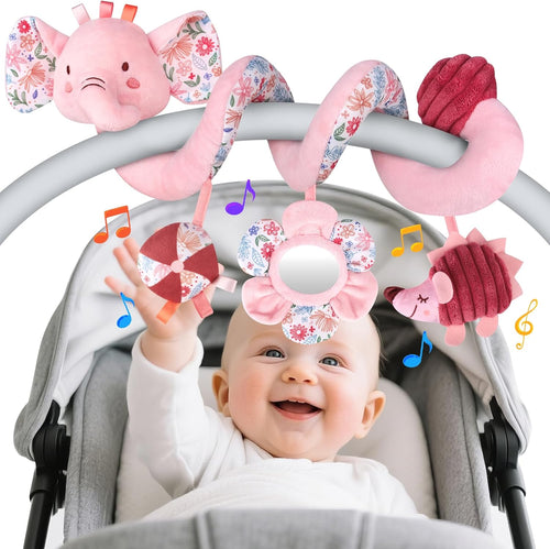 Hanging Car Seat Toys, Spiral Crib & Stroller Activity Toys with Rattles for Babies 0-6 Months, Baby Car Seat Accessories Toy