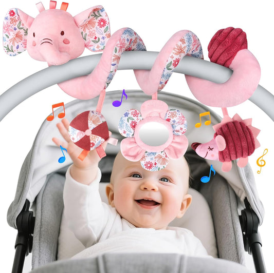 Hanging Car Seat Toys, Spiral Crib & Stroller Activity Toys with Rattles for Babies 0-6 Months, Baby Car Seat Accessories Toy