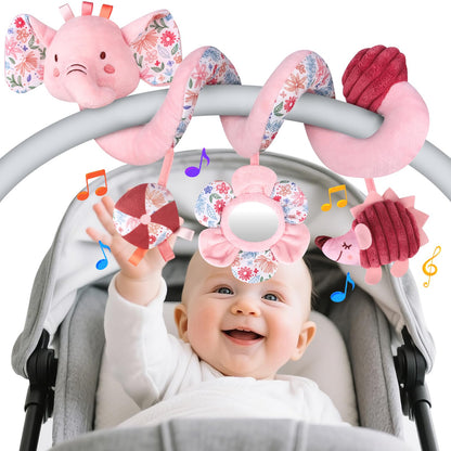 Hanging Car Seat Toys, Spiral Crib & Stroller Activity Toys with Rattles for Babies 0-6 Months, Baby Car Seat Accessories Toy