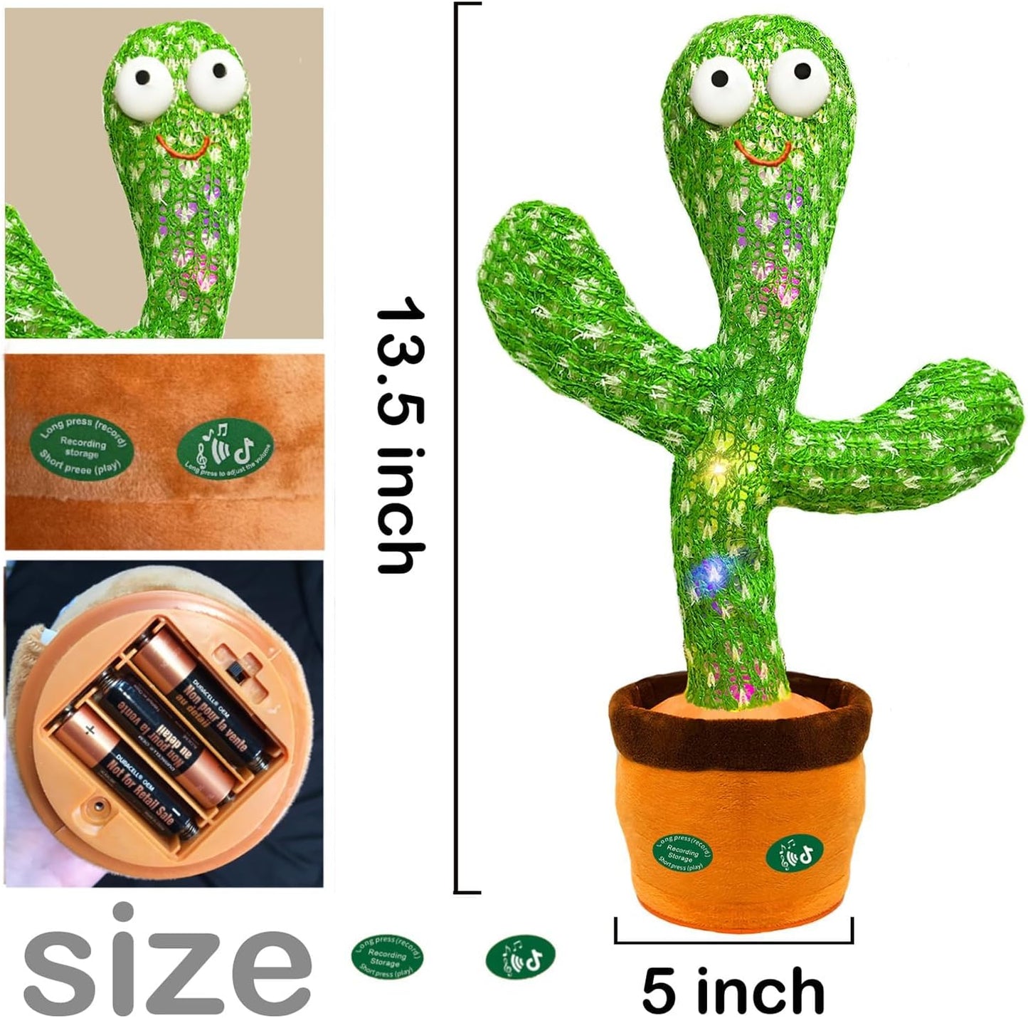 Interactive Dancing Talking Cactus Toy, Repeat What You Say | Singing Recording with LED Lights, Sensory Development & Motor Skill Building, Birthday Gift for Boy Girl