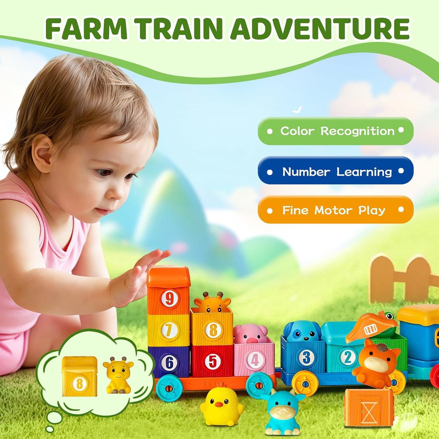 Kaiwatoy® Toddler Learning Toys for 1~3 Year Old, Counting Matching & Sorting Montessori Train Set