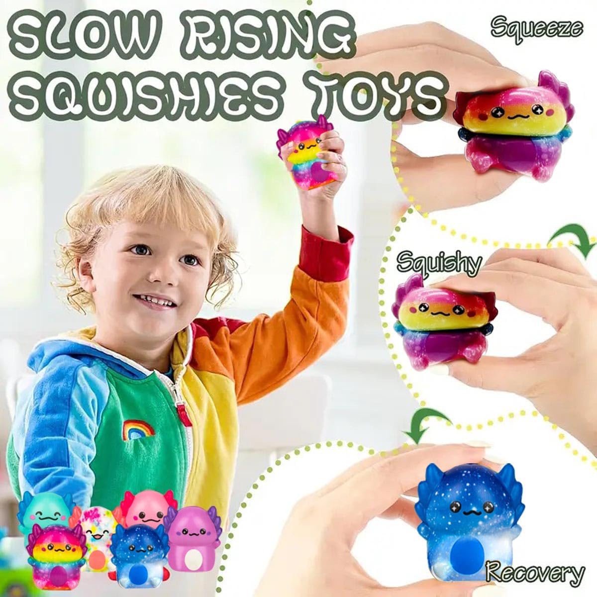 Kaiwatoy®24 Pack Axolotl Slow Squishy Toys Soft Stress Relief Fidgets Toys for Kids Boys Girls Party Favors Novelty Prizes