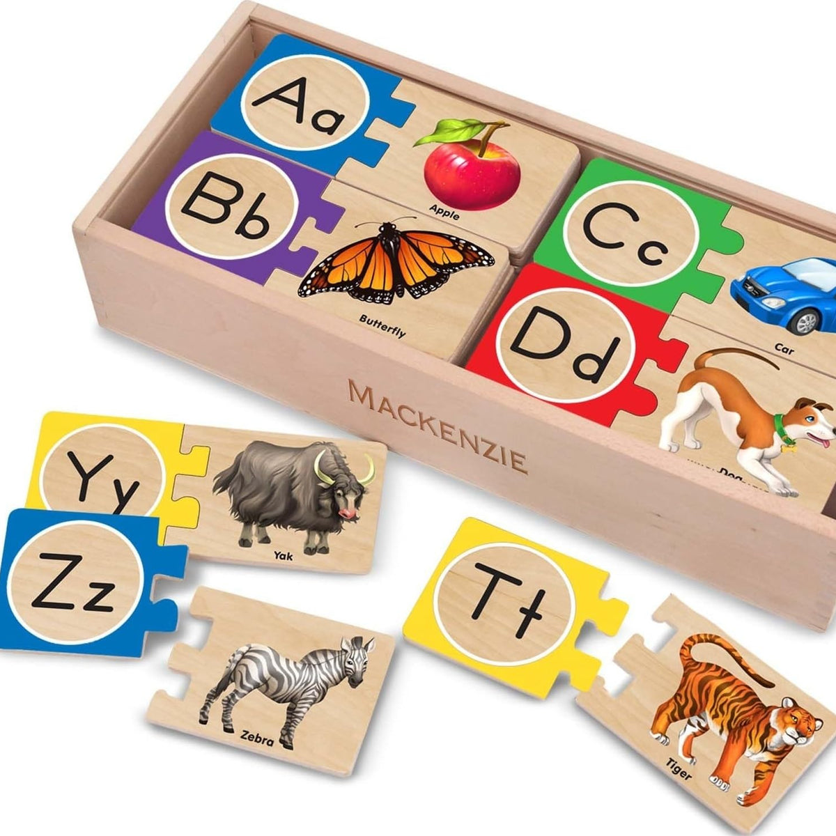 Kaiwatoy® Selbstkorrigierende Alphabet-Holzpuzzles mit Aufbewahrungsbox, ABC-Puzzles, hölzernes Alphabet-Puzzle für Kinder ab 4 Jahren