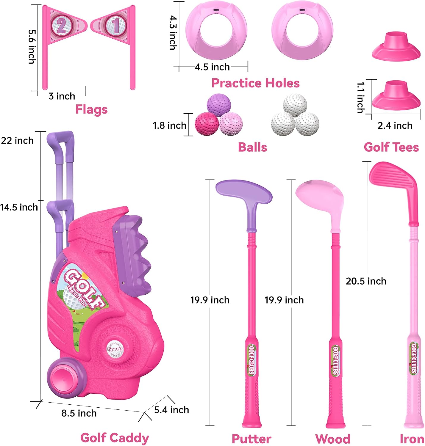 Kaiwatoy® Toddler Golf Club Set – Lightweight Kids Golf Toy with Cart & Shoulder Strap for Ages 1-4