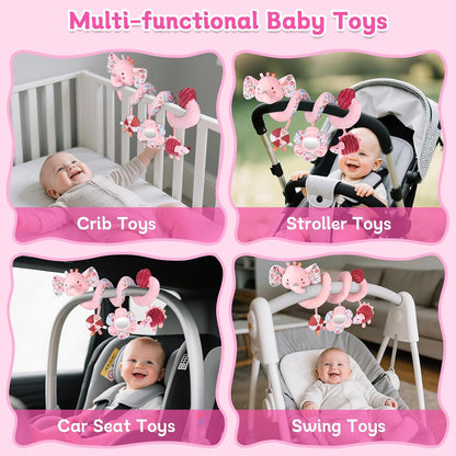 Hanging Car Seat Toys, Spiral Crib & Stroller Activity Toys with Rattles for Babies 0-6 Months, Baby Car Seat Accessories Toy