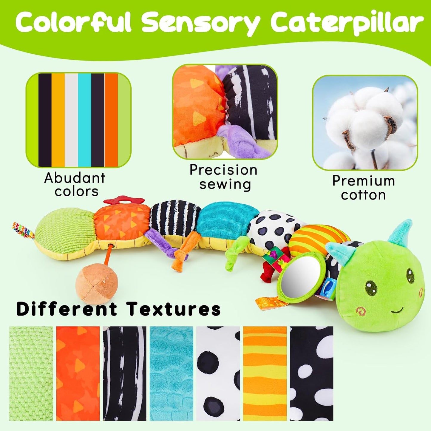 Kaiwatoy® Baby Sensory Toys 0-6 Months Music Animal Stuffed Plush Caterpillar Toy