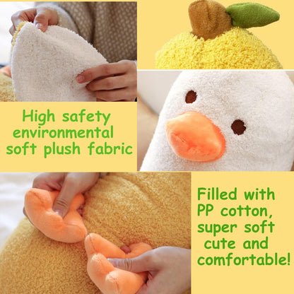 Kaiwatoy®PEACH CAT Cute Banana Duck Stuffed Animal Long Banana Chef Duck Plush Pillow for Girls and Boys White 19.69"