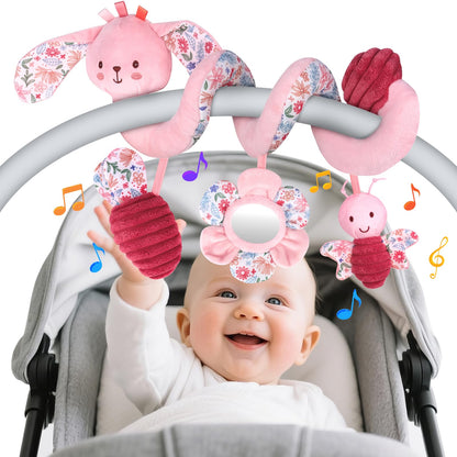 Hanging Car Seat Toys, Spiral Crib & Stroller Activity Toys with Rattles for Babies 0-6 Months, Baby Car Seat Accessories Toy