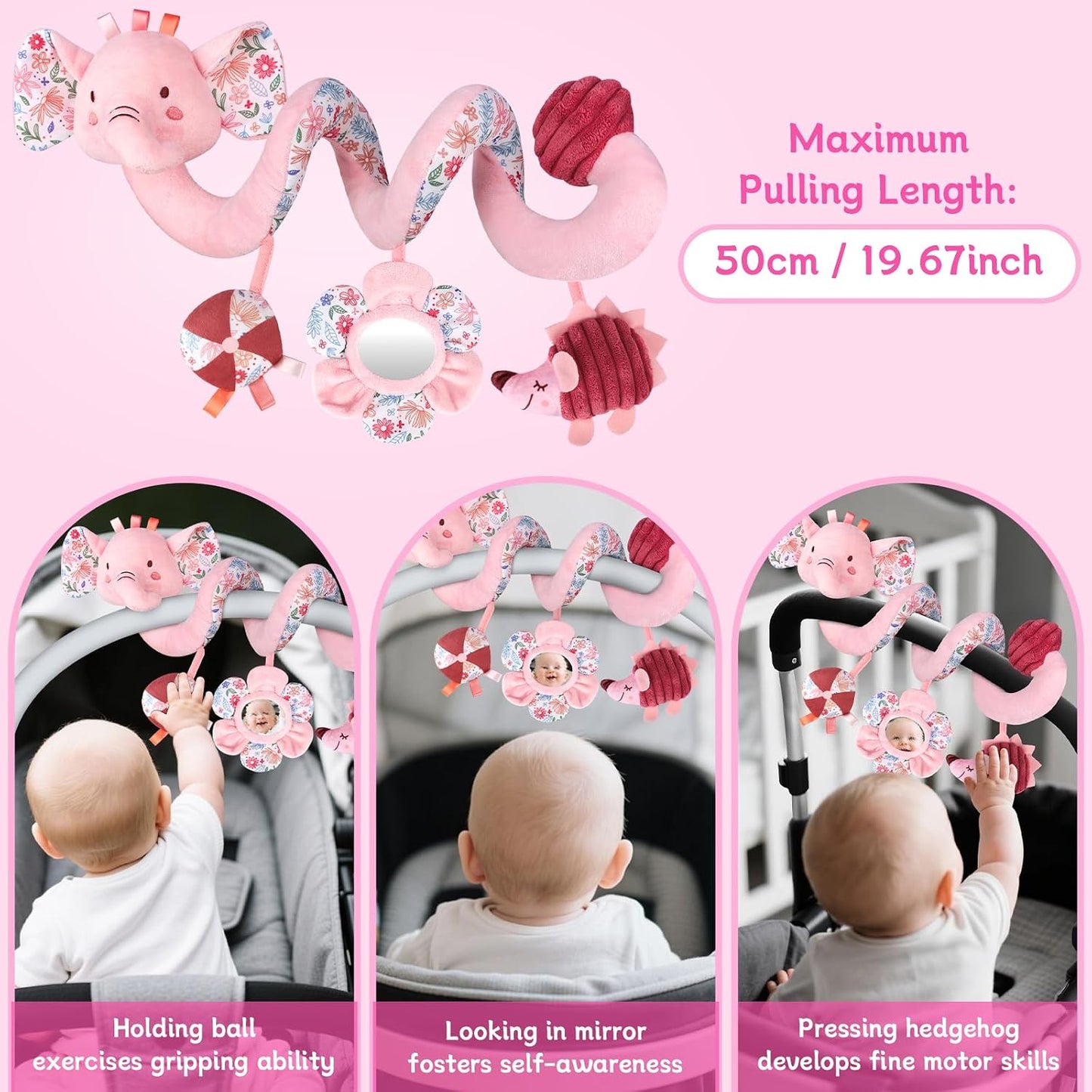 Hanging Car Seat Toys, Spiral Crib & Stroller Activity Toys with Rattles for Babies 0-6 Months, Baby Car Seat Accessories Toy