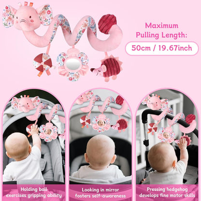 Hanging Car Seat Toys, Spiral Crib & Stroller Activity Toys with Rattles for Babies 0-6 Months, Baby Car Seat Accessories Toy