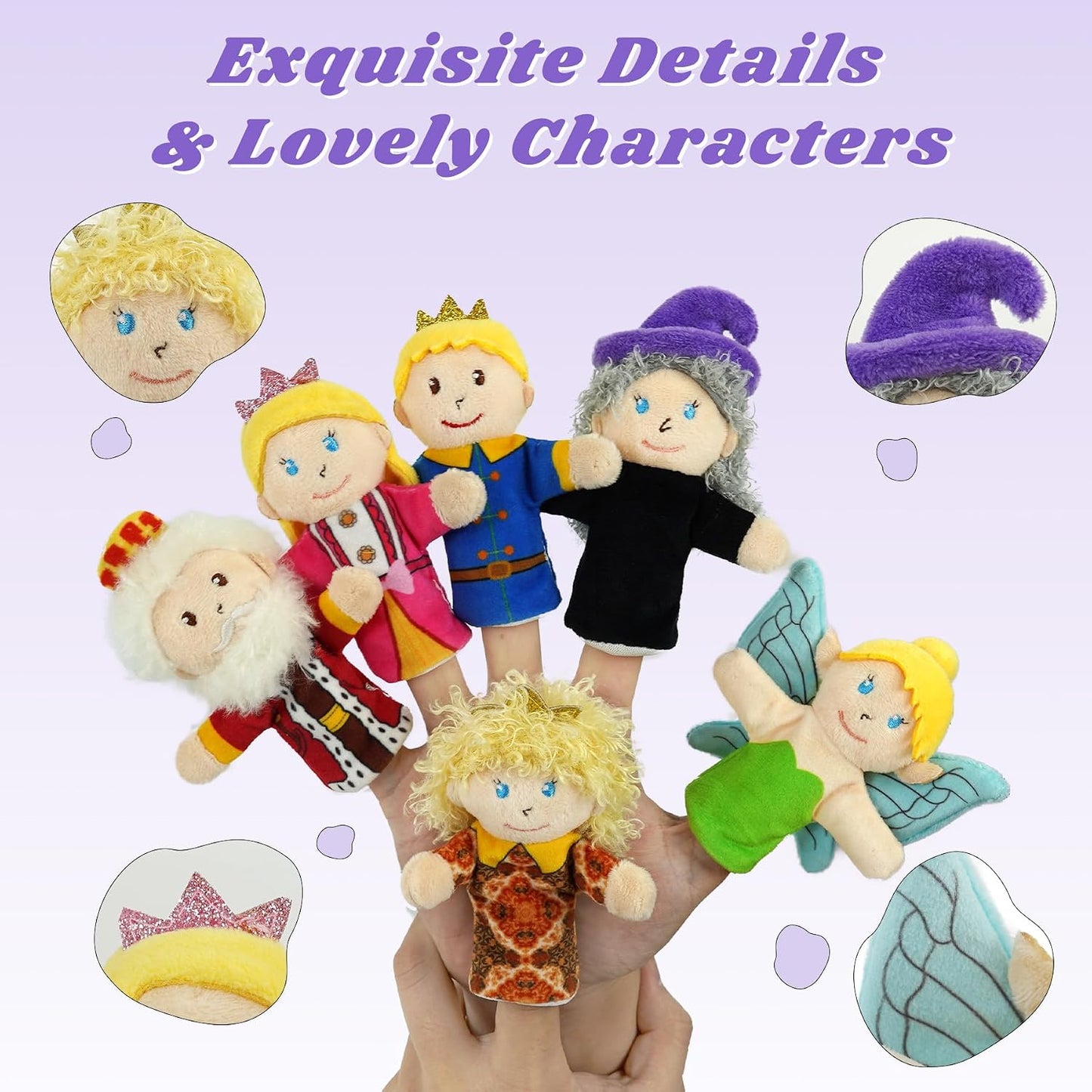 Fairy Tale Members Elf Plush Puppets Toddlers Princess Hand Puppet for Kids Ages,Soft Puppets for Storytelling