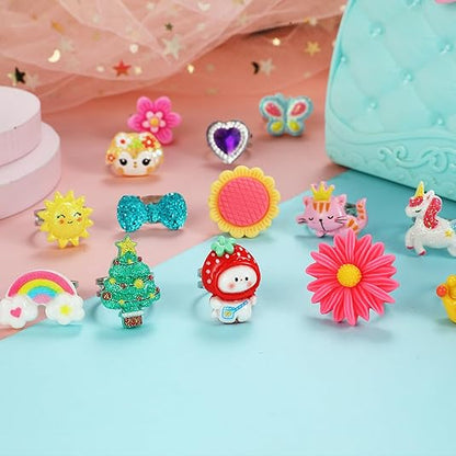 Kaiwatoy®PinkSheep Little Girl Jewel Rings in Box, Adjustable, No Duplication, Girl Pretend Play and Dress Up Rings (24 Lovely Ring