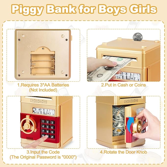 Kaiwatoy®Refasy Piggy Bank Cash Coin Can ATM Bank Electronic Coin Money Bank for Kids Age 3-12