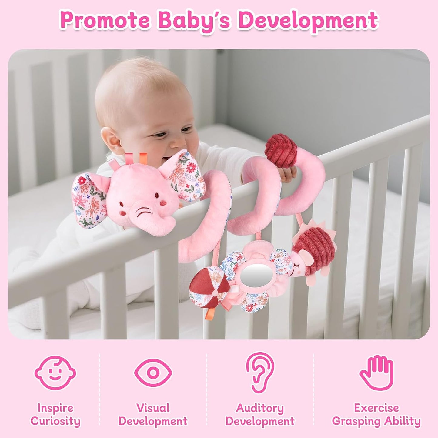 Hanging Car Seat Toys, Spiral Crib & Stroller Activity Toys with Rattles for Babies 0-6 Months, Baby Car Seat Accessories Toy
