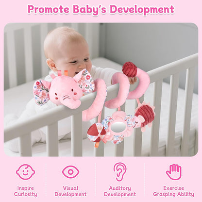 Hanging Car Seat Toys, Spiral Crib & Stroller Activity Toys with Rattles for Babies 0-6 Months, Baby Car Seat Accessories Toy