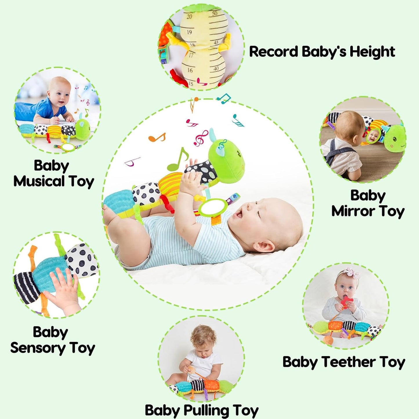 Kaiwatoy® Baby Sensory Toys 0-6 Months Music Animal Stuffed Plush Caterpillar Toy
