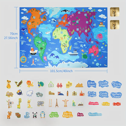 Kaiwatoy® 28 x 40 inch World Map Felt Board Set, Educational World Map Flannel Toy