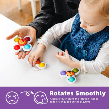 3PC Strong Suction Cup Fidget Rotating Sensory Bath Toys for Baby Christmas Stocking Stuffers, Airplane Car Travel Table & Window Toys for Toddler Boys and Girls, 10+ Months