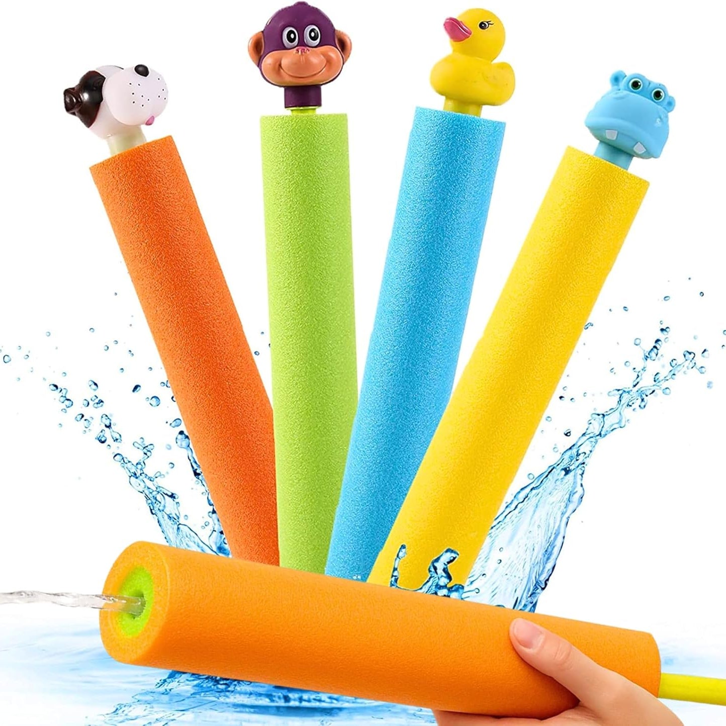 4 Pack Animal Water Blasters for Kids 🐒🦛🐶🦆 Summer Pool Squirt Guns, Beach Water Squirter Toys for Backyard Water Fight Party