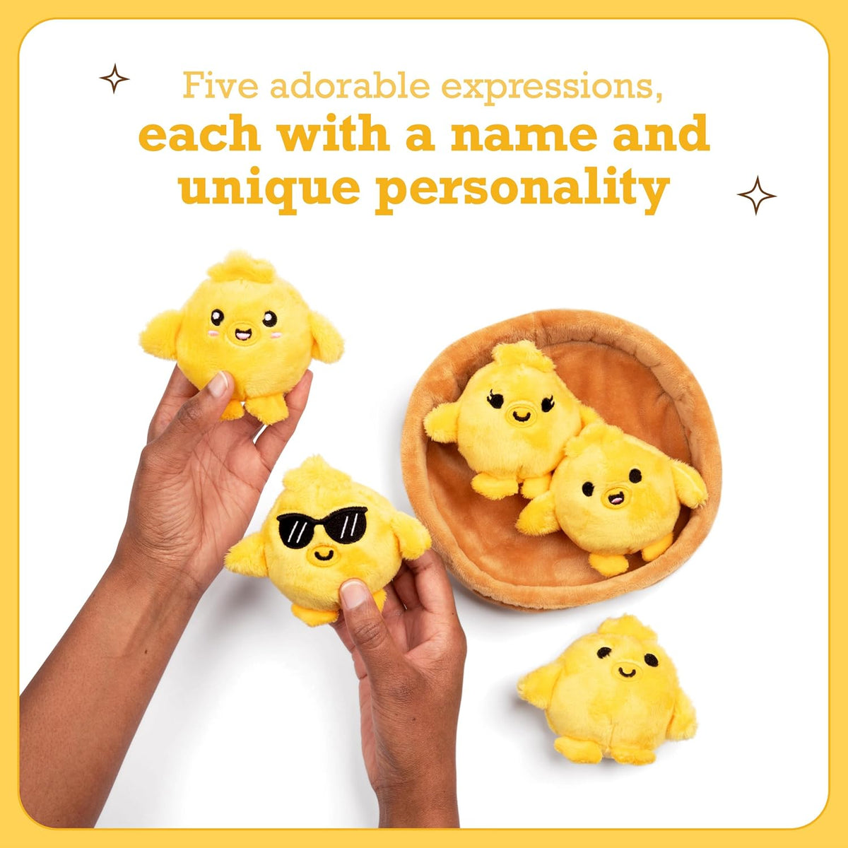 Kaiwatoy® Support Chickies  Great Gift Ideas for Loved Ones of All Ages, Includes 5 Plushies with Carrying Basket