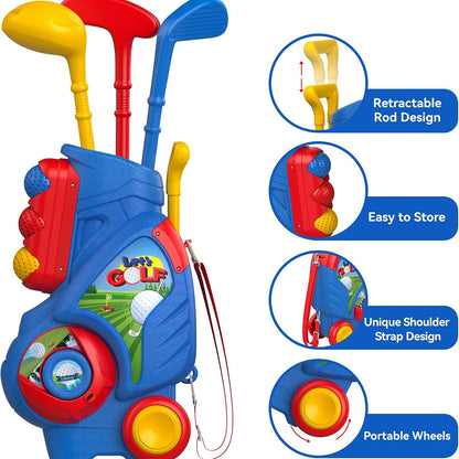 Kaiwatoy® Toddler Golf Clubs Set Toy for 1 ~4 Years Old Boys Girls, Shoulder Strap Design, Indoor and Outdoor Sports Game