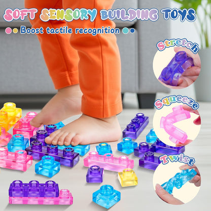 40 PCS Sensory Soft Building Blocks for Toddlers Kids, Squishy Stacking Toy | Preschool Educational Creative Play, Montessori Squeezable, Stretchable Early Learning Construction Playset, Puzzle Blocks