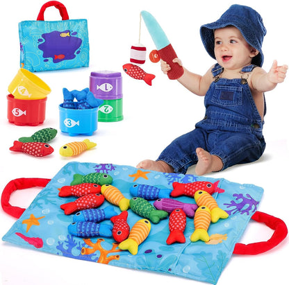 10 in 1 Cloth Fishing Toys Toddler Toys with Stacking Cups-Number Counting, Color Sorting Learning