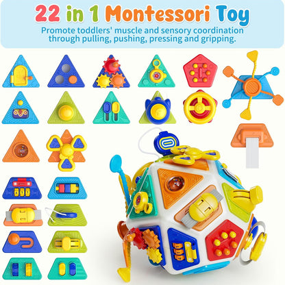 22-in-1 Montessori Busy Cube for 1 Year Old, Baby Activity Cube Toys 6-12