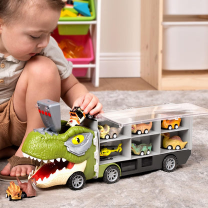 Kaiwatoy®13 in 1 Dinosaur Toys for Kids 3-5, Dinosaur Truck with 12 Pull Back Cars, Birthday Gifts Toys for 3 4 5+ Year Old Boy
