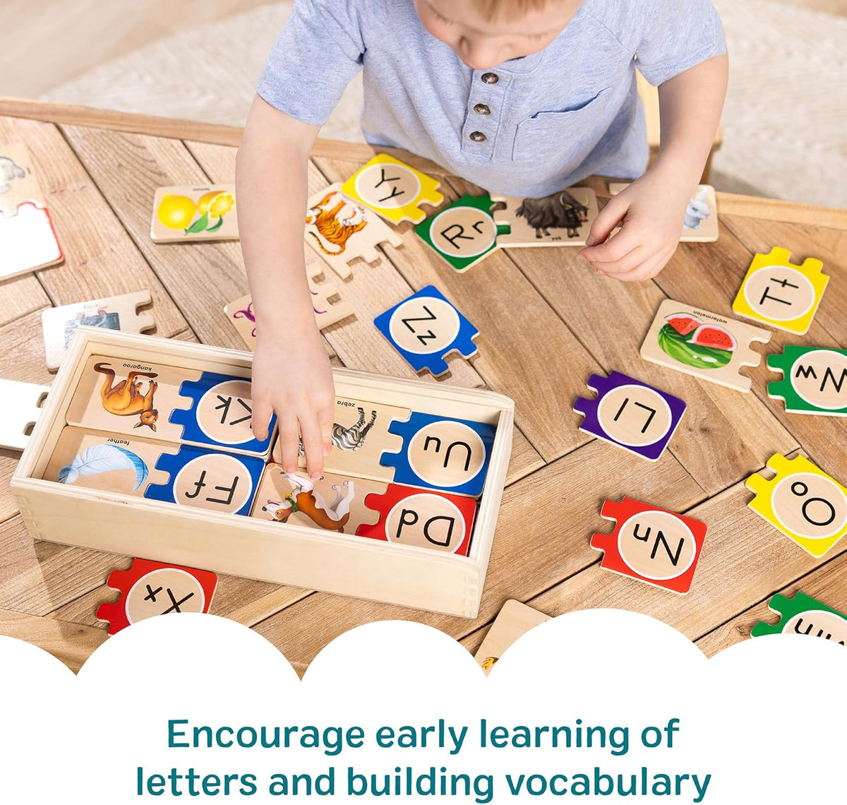 Kaiwatoy® Selbstkorrigierendes Alphabet-Puzzle (52 Teile) mit Spielzeug-Aufbewahrungsbox, ABC-Holzpuzzle für Kleinkinder und Vorschulkinder, Montessori-Lernspielzeug für Mädchen und Jungen ab 4 Jahren
