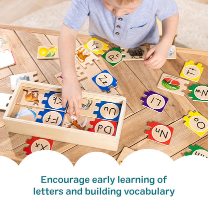 Kaiwatoy® Selbstkorrigierendes Alphabet-Puzzle (52 Teile) mit Spielzeug-Aufbewahrungsbox, ABC-Holzpuzzle für Kleinkinder und Vorschulkinder, Montessori-Lernspielzeug für Mädchen und Jungen ab 4 Jahren