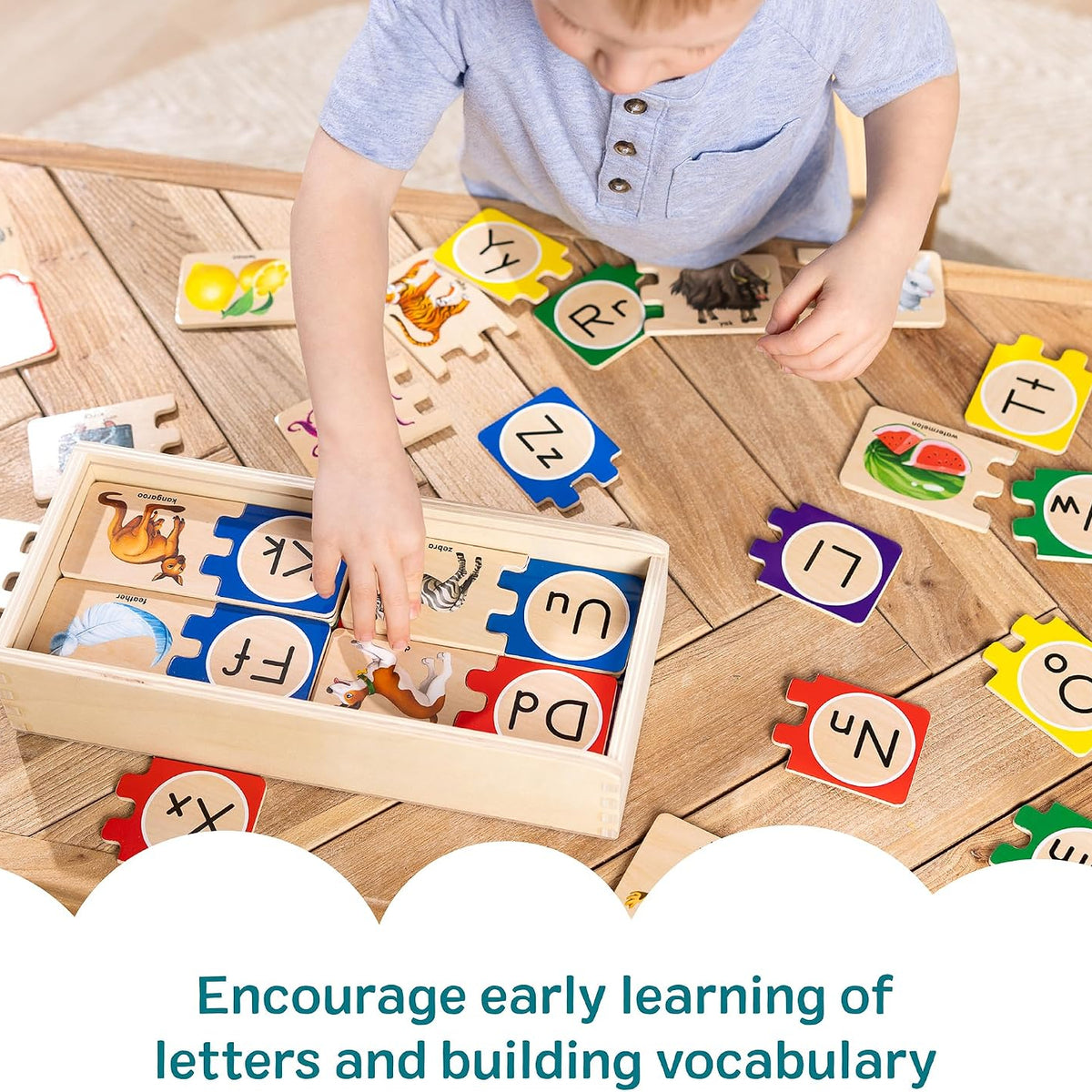 Kaiwatoy® Selbstkorrigierende Alphabet-Holzpuzzles mit Aufbewahrungsbox, ABC-Puzzles, hölzernes Alphabet-Puzzle für Kinder ab 4 Jahren
