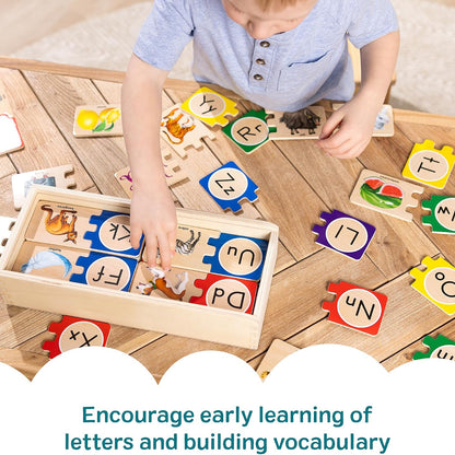 Kaiwatoy® Selbstkorrigierende Alphabet-Holzpuzzles mit Aufbewahrungsbox, ABC-Puzzles, hölzernes Alphabet-Puzzle für Kinder ab 4 Jahren