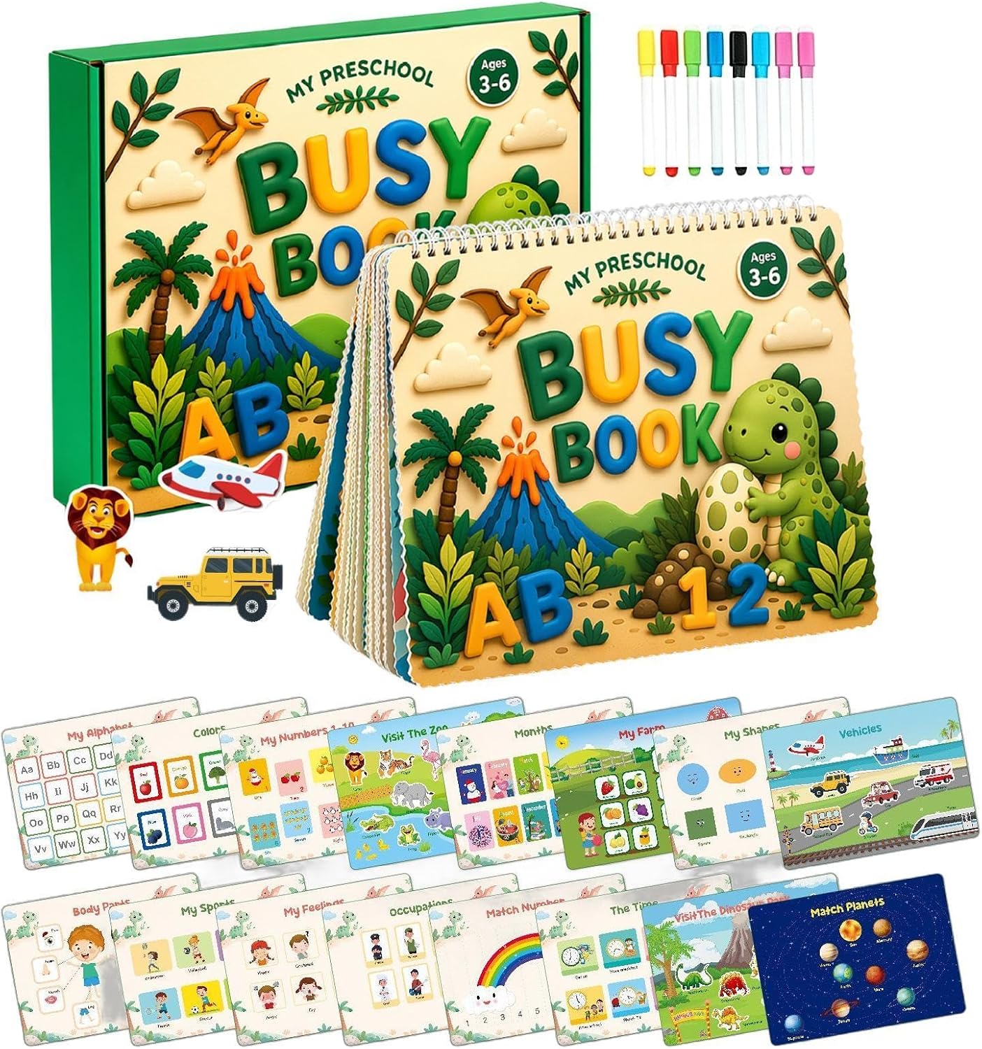 Reusable Activity Book with Stickers on DIN Sheets | Interactive Paper Sticker Activities for Matching, Coloring, and Fine Motor Skills Development, Ideal for Travel