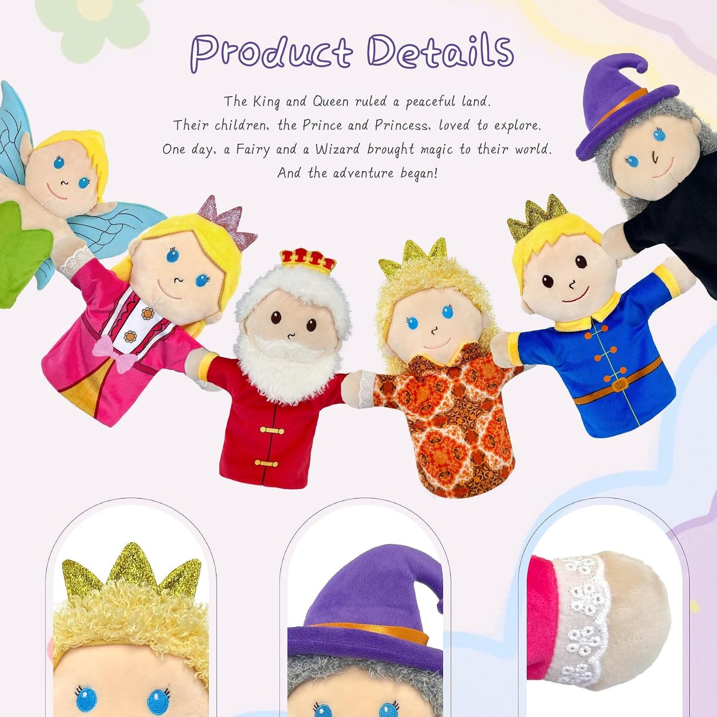 Fairy Tale Members Elf Plush Puppets Toddlers Princess Hand Puppet for Kids Ages,Soft Puppets for Storytelling