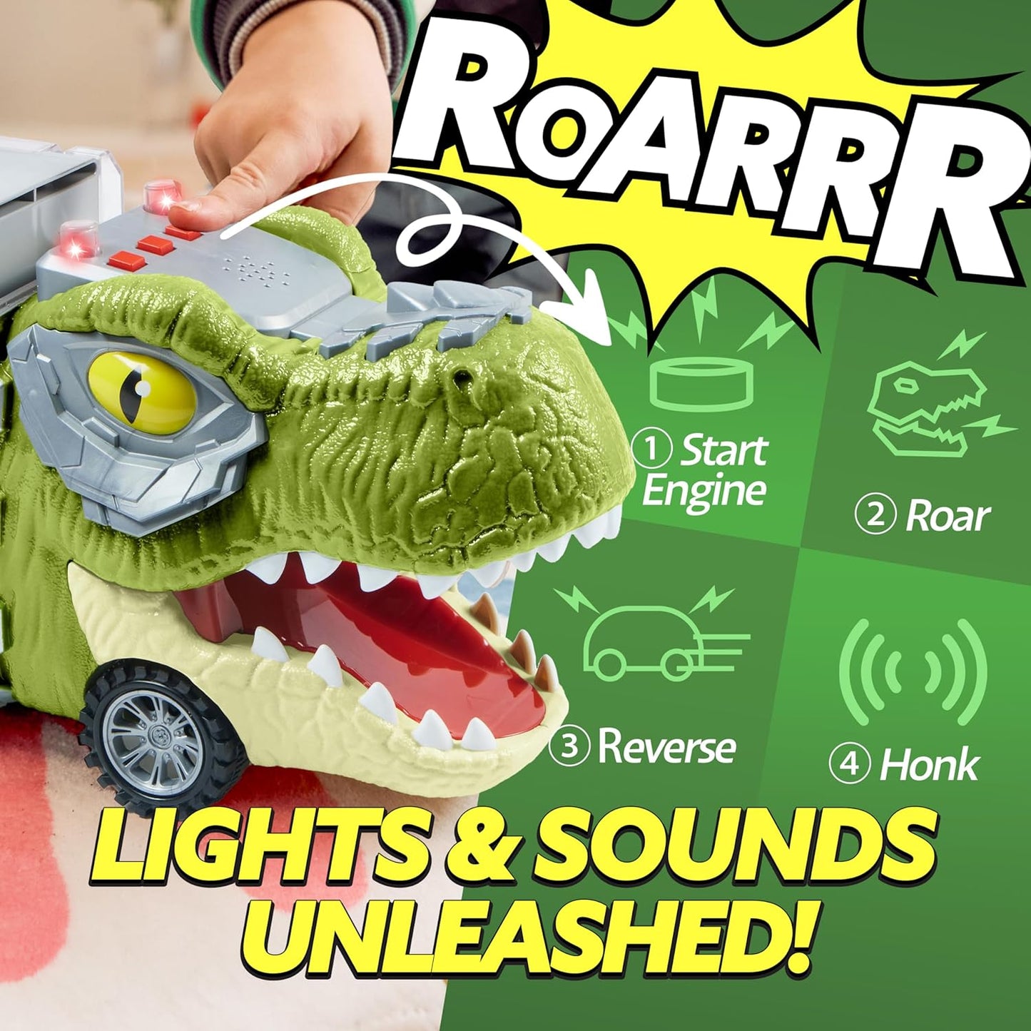 Kaiwatoy®13 in 1 Dinosaur Toys for Kids 3-5, Dinosaur Truck with 12 Pull Back Cars, Birthday Gifts Toys for 3 4 5+ Year Old Boy