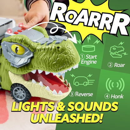 Kaiwatoy®13 in 1 Dinosaur Toys for Kids 3-5, Dinosaur Truck with 12 Pull Back Cars, Birthday Gifts Toys for 3 4 5+ Year Old Boy