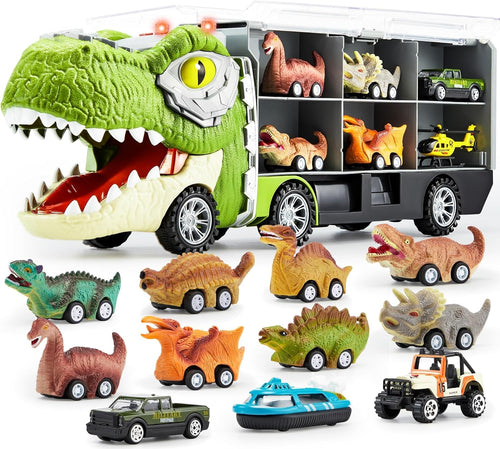 Kaiwatoy®13 in 1 Dinosaur Toys for Kids 3-5, Dinosaur Truck with 12 Pull Back Cars, Birthday Gifts Toys for 3 4 5+ Year Old Boy
