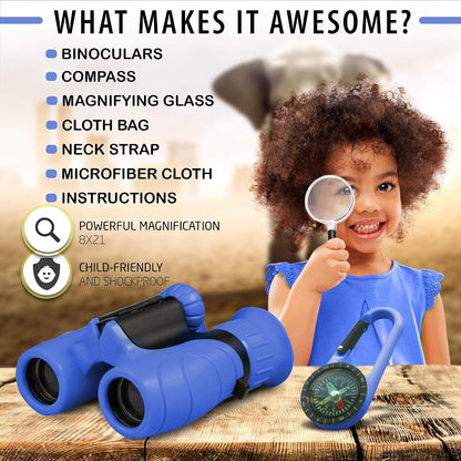 Kaiwatoy®Binoculars for Kids – Perfect Toy for Little Boys and Girls  – Powerful Magnification 8X21
