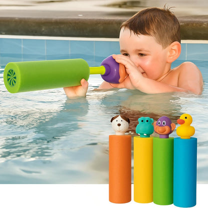 4 Pack Animal Water Blasters for Kids 🐒🦛🐶🦆 Summer Pool Squirt Guns, Beach Water Squirter Toys for Backyard Water Fight Party
