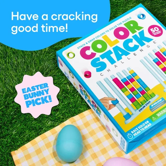 Kaiwatoy®Color Stack, Color Matching Puzzle Game for Families, Includes 2 Stack Racks, 50 Challenge Cards, 80 Rings & Instructions.