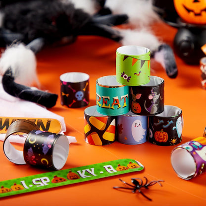 Kaiwatoy®Halloween Themed Slap Bracelets,36 Spooky Designs, Safe & Fun Party Favors for Trick-or-Treaters,72PC